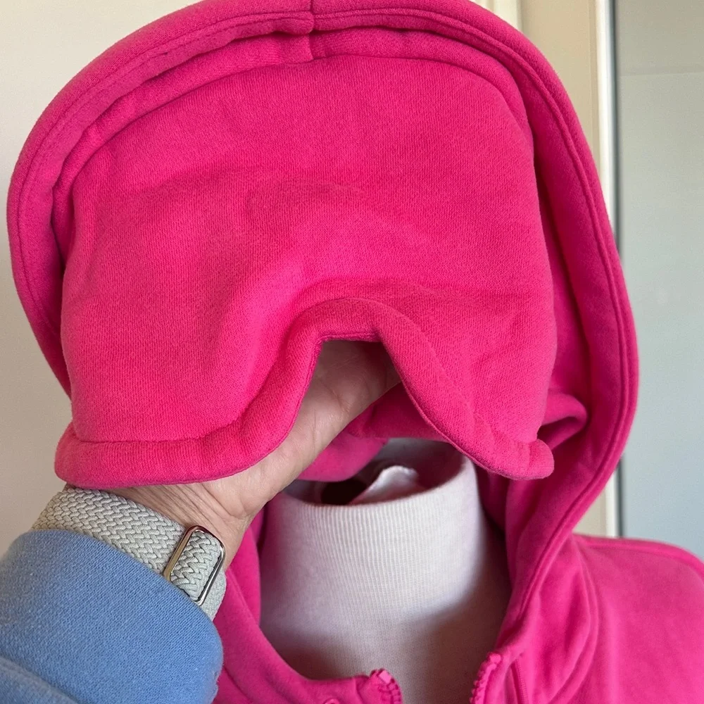 Bright Pink Full-Zip Hoodie with Hood Comfrt Airline zip hoodie  pink XL - Picture 3 of 3
